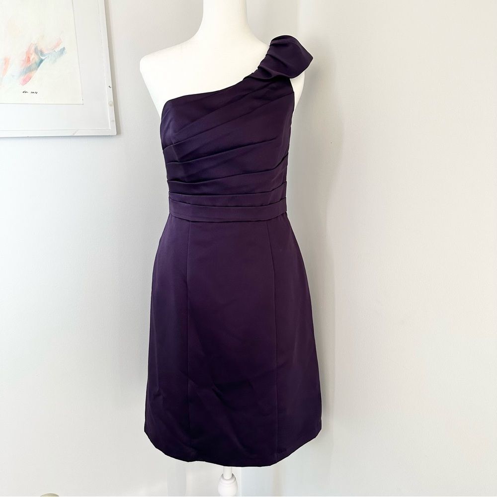 NEW WITH TAGS Alfred Angelo eggplant satin one shoulder dress size 4